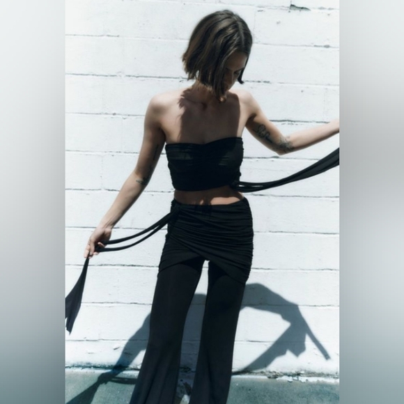 Zara Black Knitted Bandeau Cropped Tie Top L - Picture 2 of 8